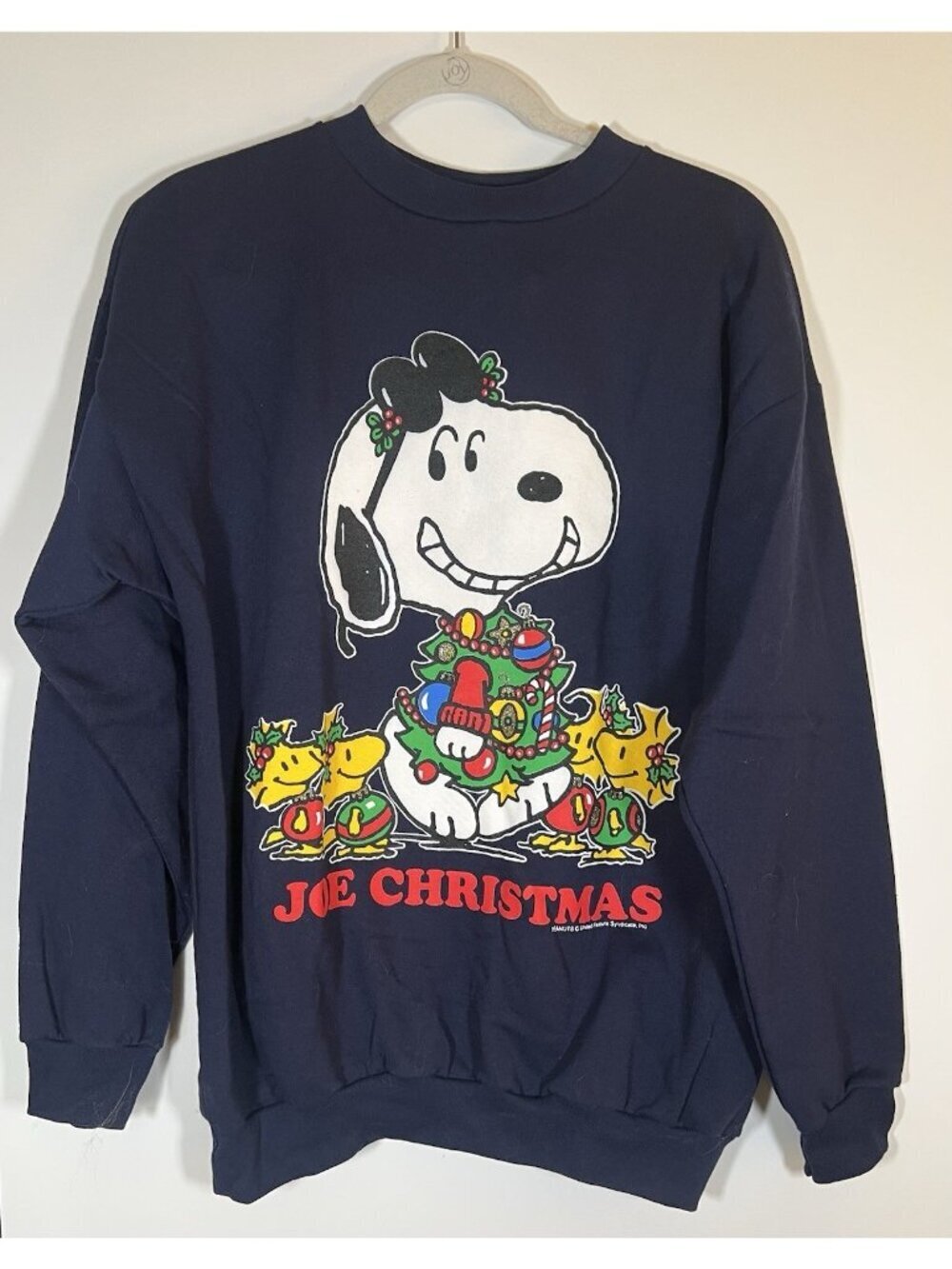 Vintage 90s NEW Deadstock Peanuts "Joe Christmas" Snoopy blue sweatshirt L - Picture 1 of 14